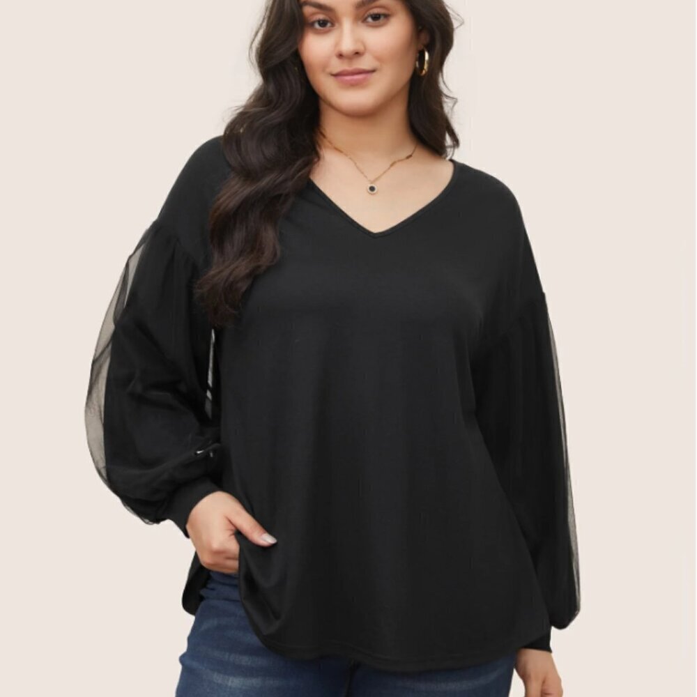 BloomChic Plain Tiered Mesh Patchwork T-shirt Size L ( us size 12)